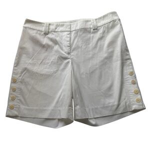 Talbots White Flat Front Shorts with Button Accents, Size 10